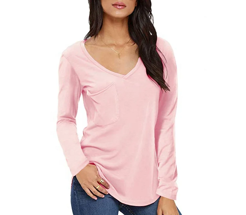 Breathable Cotton tee Oversized womens v neck short sleeve plain t shirt