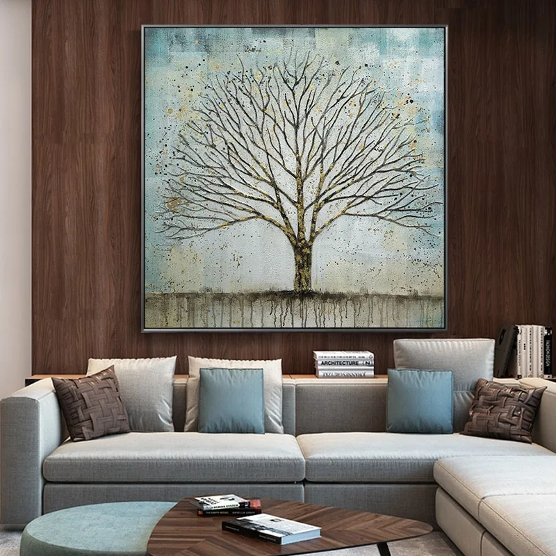 Пользовательский дизайн картина с золотыми листьями настенное стекло европейская Абстрактная живопись для гостиной 20*20 дюймов