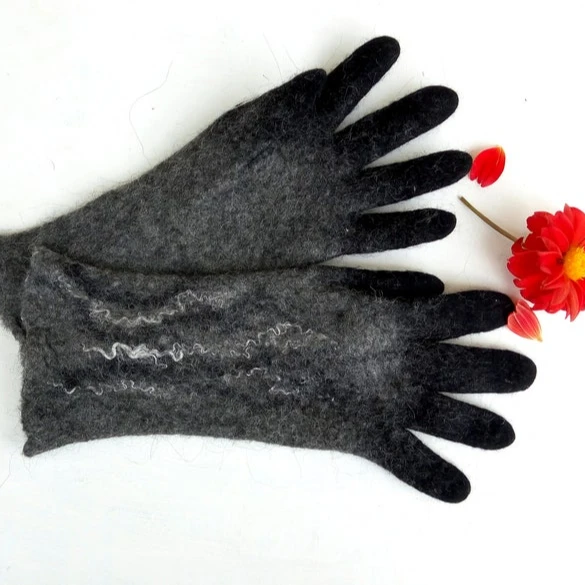 Перчатки из шерсти серые Валяные Варежки с пальцами влажные варежки гетры для рук варежки из шерсти мериноса черные аксессуары Подарки и оценки