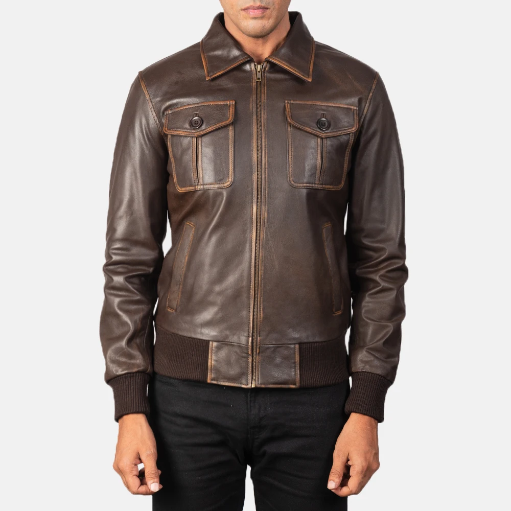 Latest Product Custom Design & Logo 100% Original Leather Jacket Men Bikers Leather Jacket Brown Color Latest Fashion Jacket
