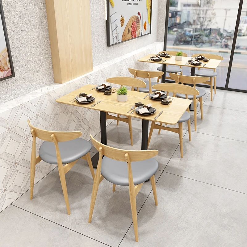 Foshan Factory Solid Wood Dining Chairs Restaurant Cafe Bench Sofa and Table
