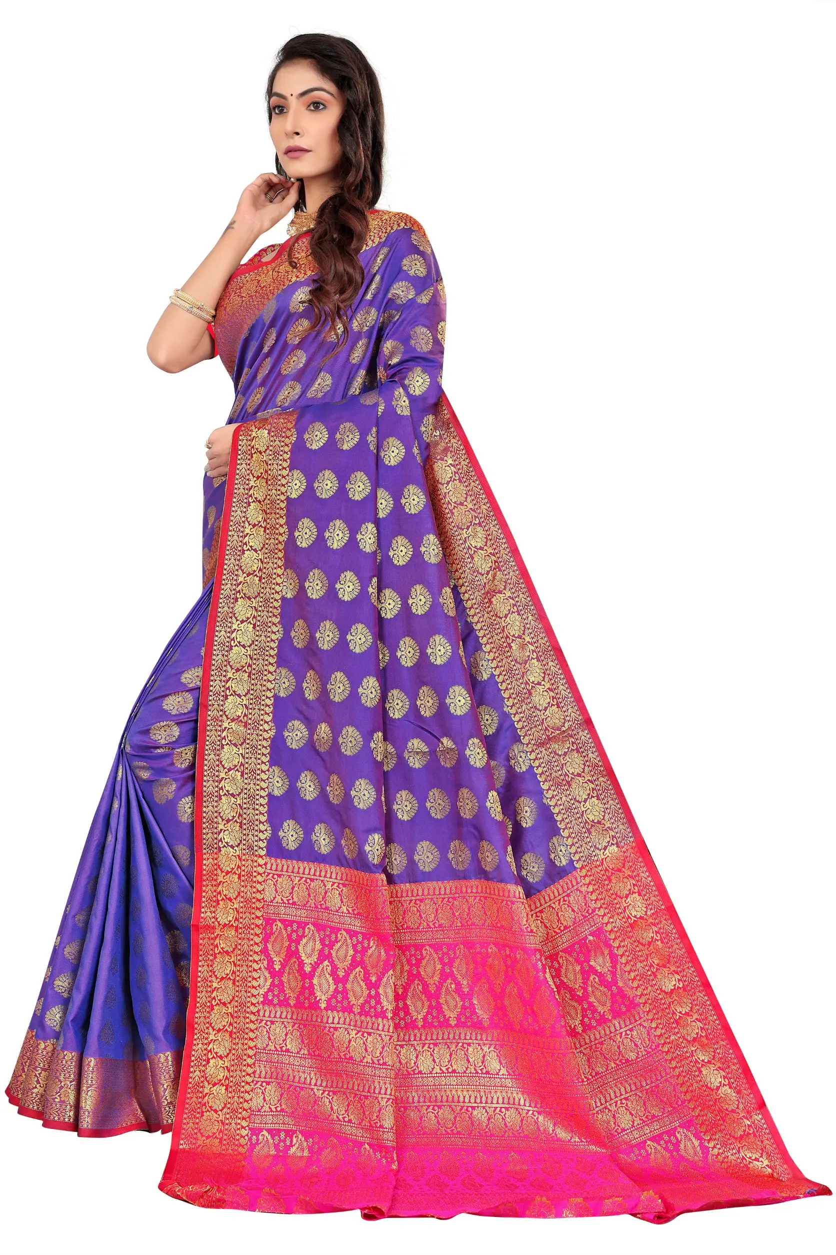 100% PURE COTTON SILK PURPLE COLOUR DAMAN BEAUTIFULRICH PALLU AND JACQUARD SAREE