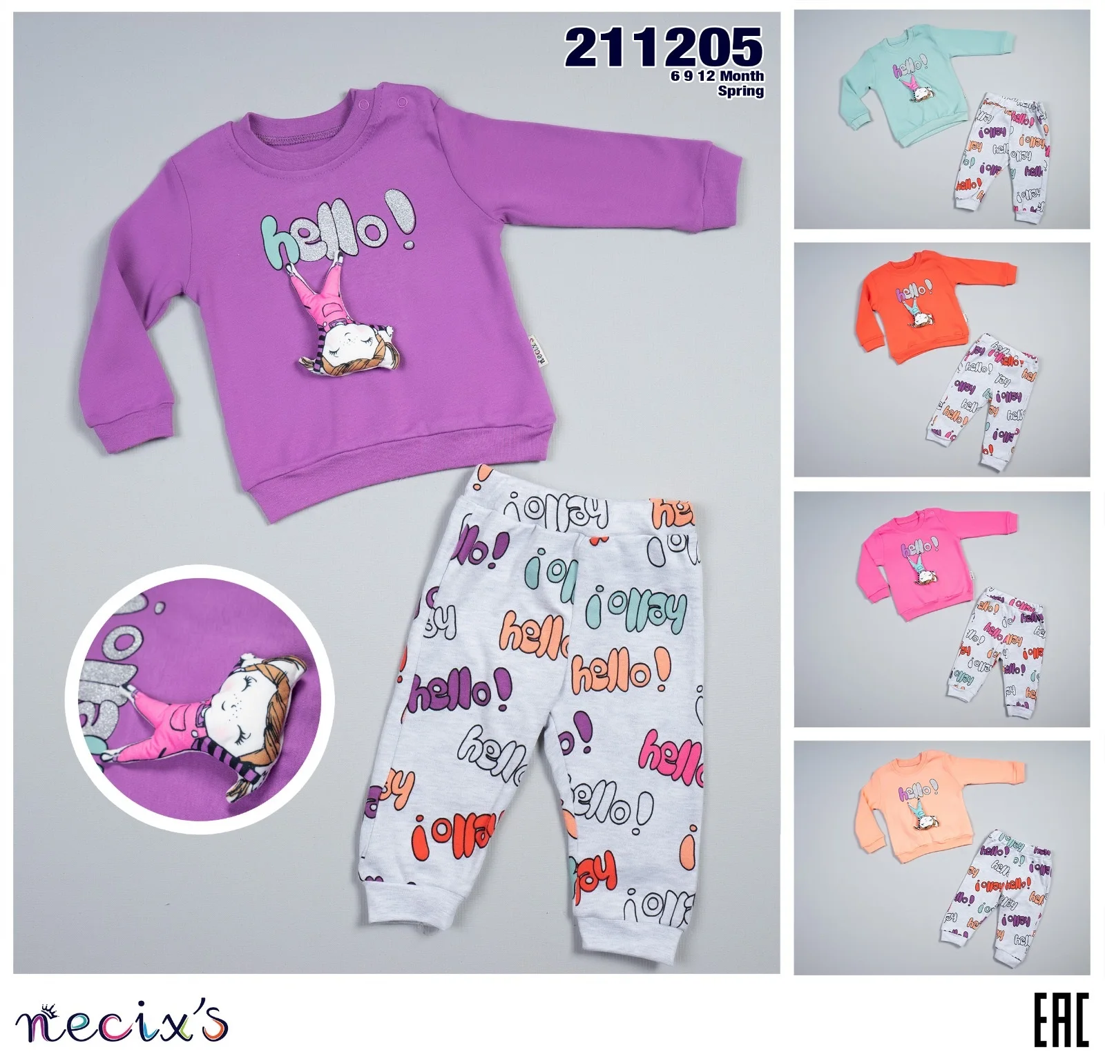 Горячая распродажа! Здравствуйте уникальные детские комплект одежды для девочки из 2 предметов, весенние мягкие хлопковые комплект одежды для маленьких детей, necix бренд