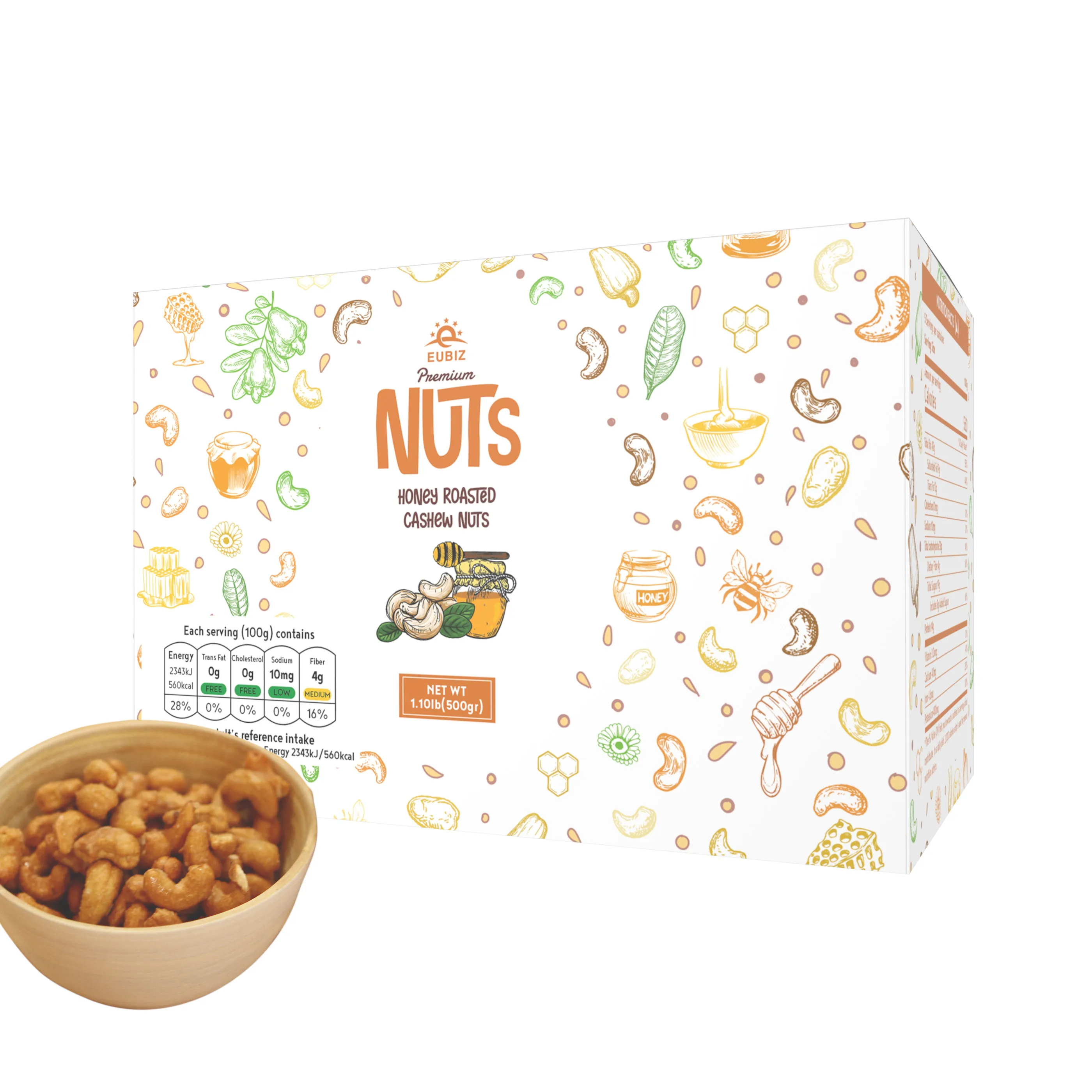 Vente en gros EUBIZ Noix de cajou Miel - Keto Aliments - Premium Cashew Nuts Box (paper) 500g (17.7 OZ) VietNam