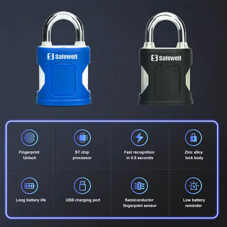 Safewell SWPLF03 Super B-level blade Lock Cylinder Fingerprint Smart Padlock With Fingerprint for Door