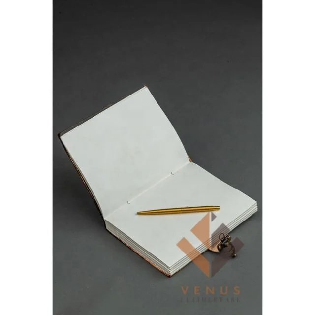LW Vintage Handcrafted Genuine Leather Embossed Stitched Stoned Diary Leather Note Book 200 Paper