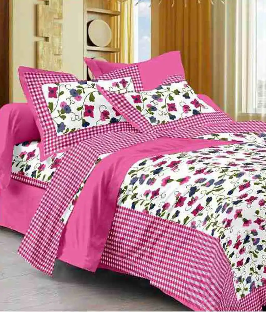 Indian Handmade 100% Cotton Rajasthani Bedsheet Double Bed Set 1 Double Bedsheet with 2 Pillow Cover