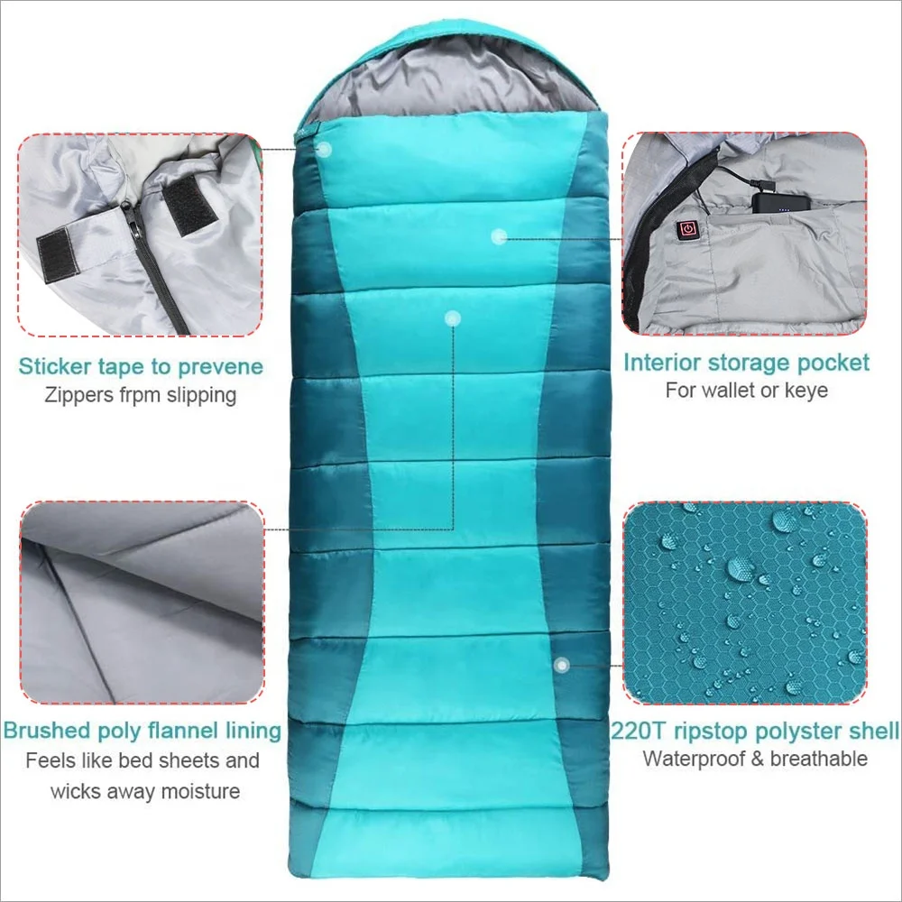 Mummy Portable 12V Electric Heated Sleeping Bag Blanket Waterproof for Outdoor Camping Hiking Winter Sports Europe Style