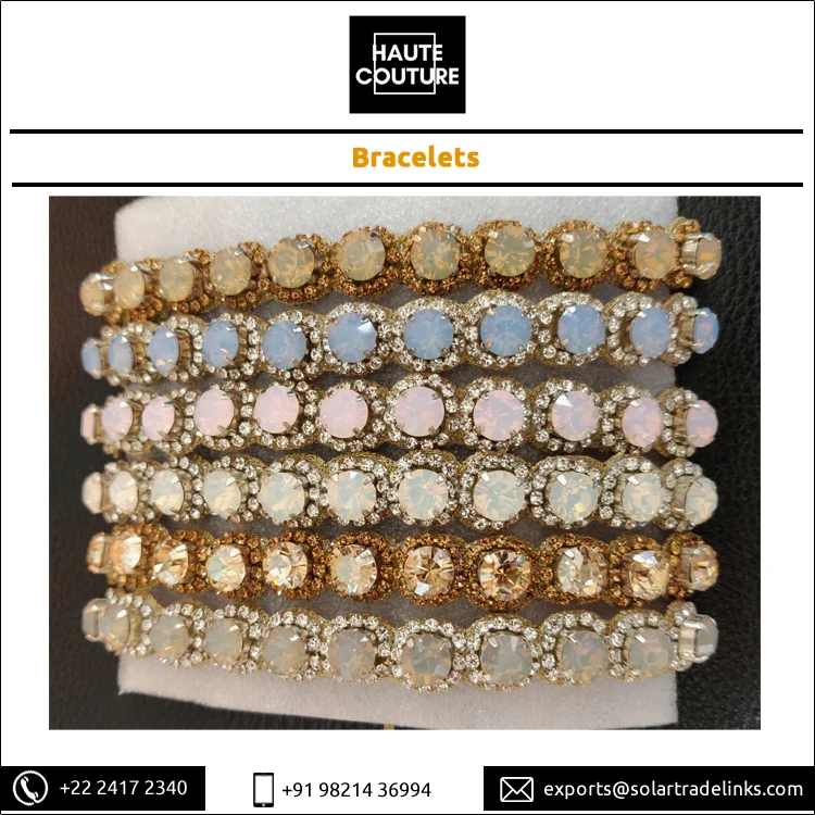 Custom Brand Trendy Fashion Jewelry Hand Embroidered Handmade Multi Color Opal Crystal Stones Made Women Bracelets