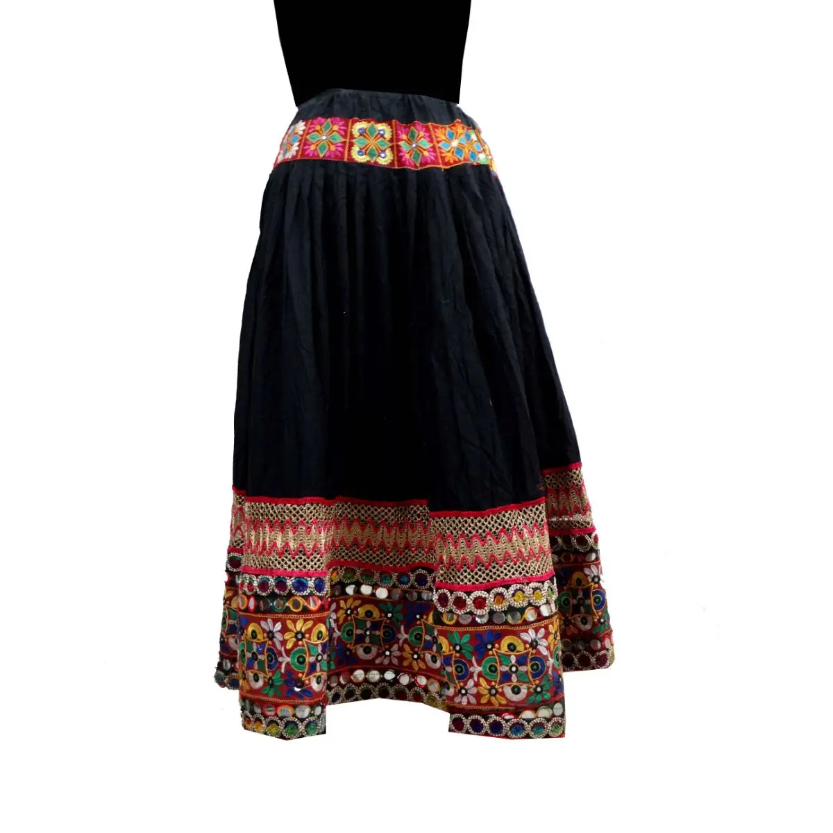 Vintage Fabric Ghaghra Authentic Indian Banjara Skirt Multi-Color Rabari One of a Kind Traditional Hand Embroidered