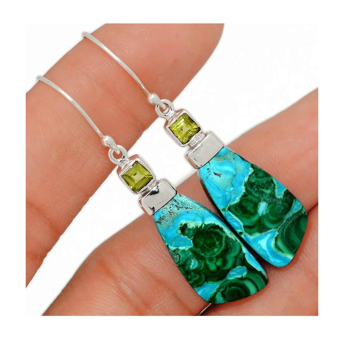  Индийский производитель ювелирных изделий настоящие камни малахит в хризоколле серьги из твердого серебра 925 пробы большие серьги-кольца