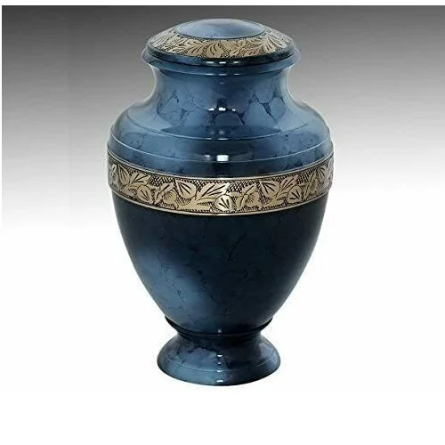 Dark blue & black color aluminium metal cremation small size  engraved flower climbing funeral urns  designs for keepsake ashes