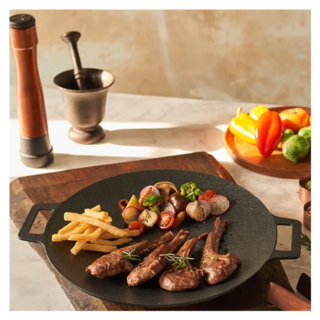 Best Quality Korean Non-stick 6 Layer Coating Round Griddle BBQ Grill Pan - Stovetop and Induction, Indoor and Outdoor