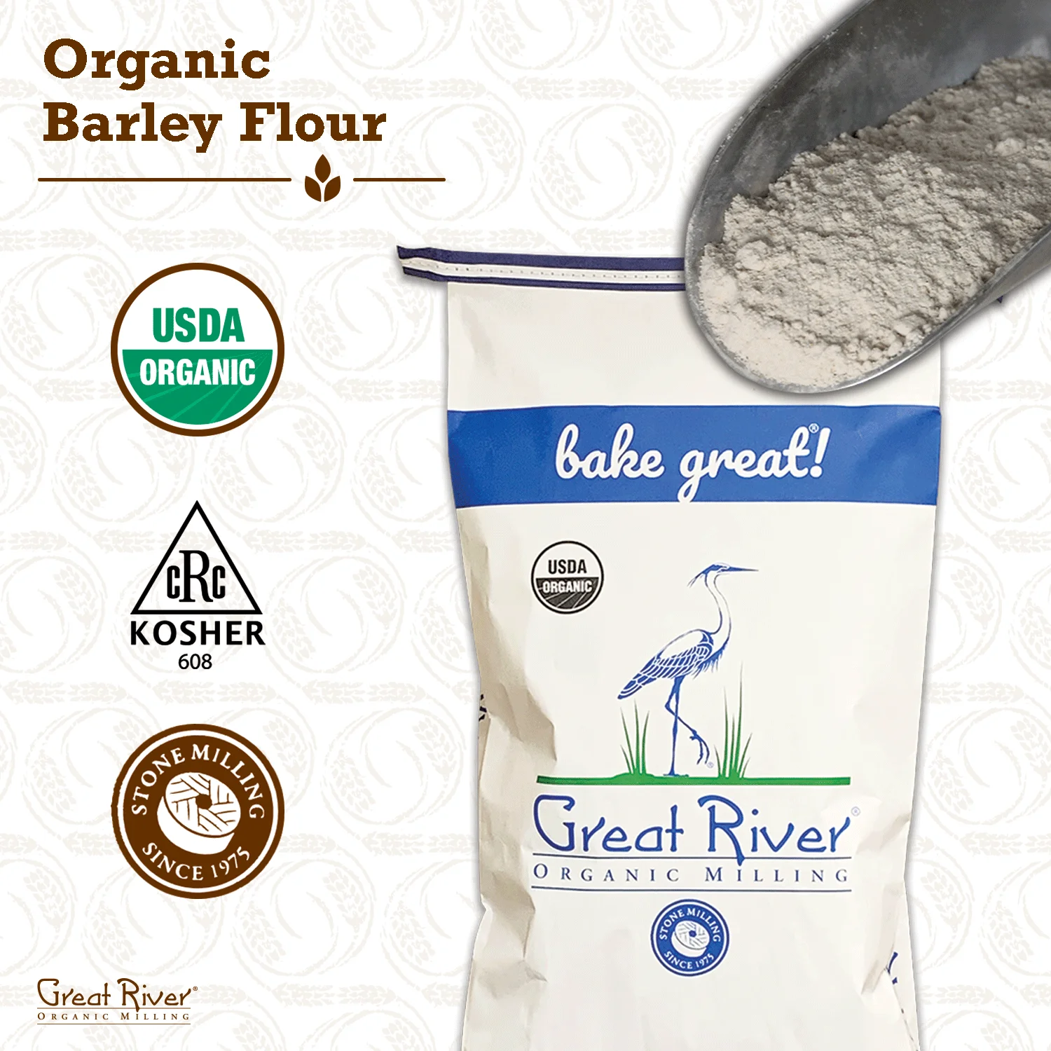 Great River Organic Milling Organic Specialty Barley Flour, 50-pounds (Pack of 1) Flour for Baking Barley