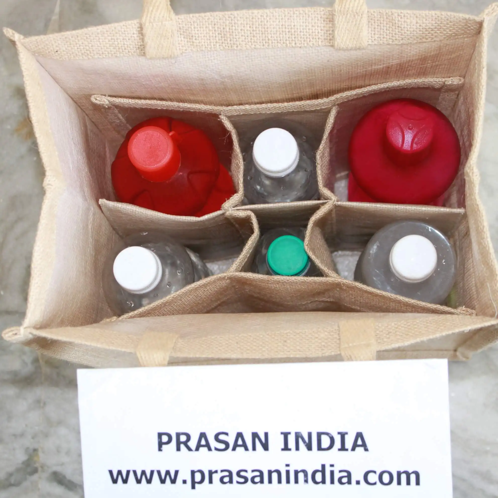 six bottle bag for carrying bottle of 1.5 liters made in high quality jute
