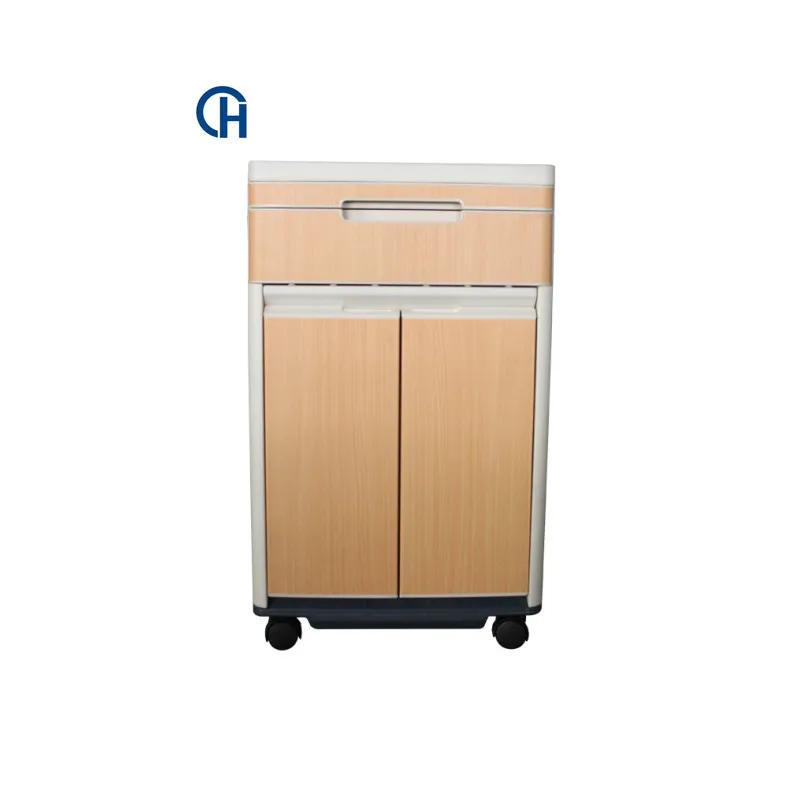 Hospital Movable Plastic Medical Bed Cabinet Locker Bedside Table With Wheels