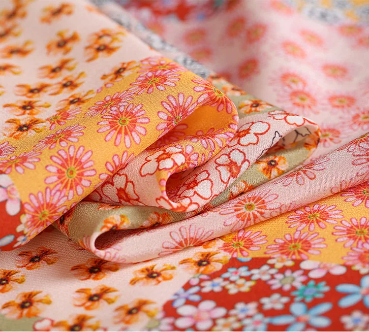 Custom fabric printing floral printed silk crepe fabric 100% silk
