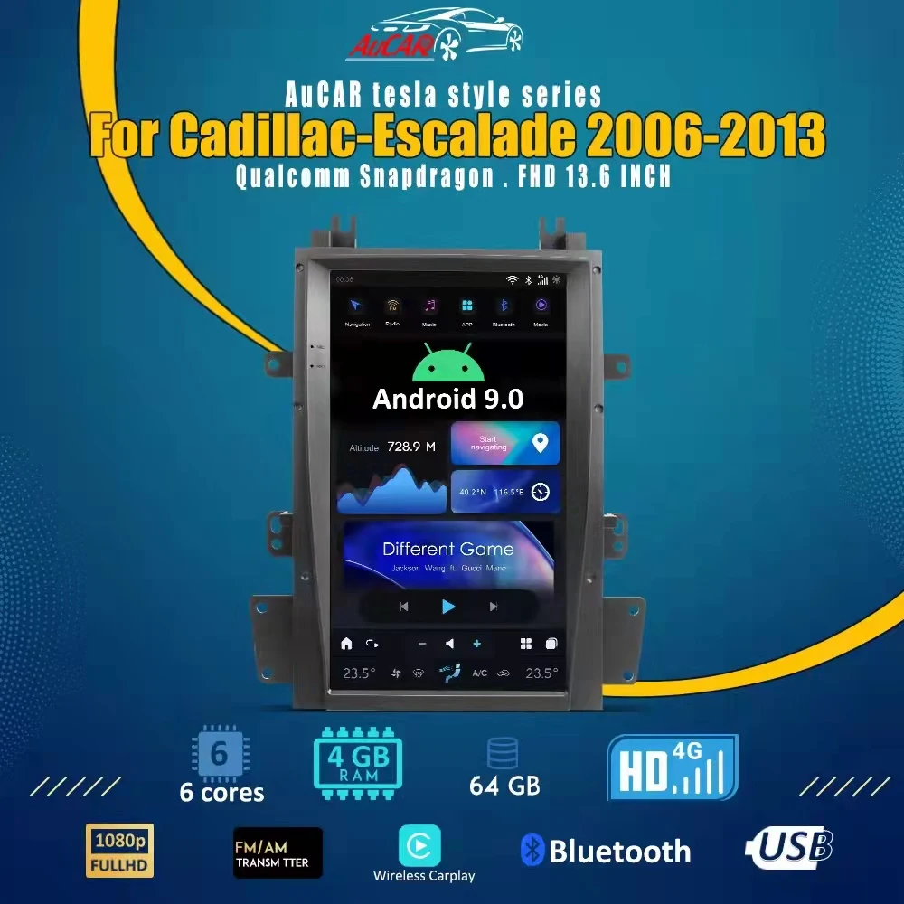 AuCAR 13.6 Android 9 Car DVD Player Car Radio Car Video GPS Navigation Multimedia Player for Cadillac Escalade 2006-2013