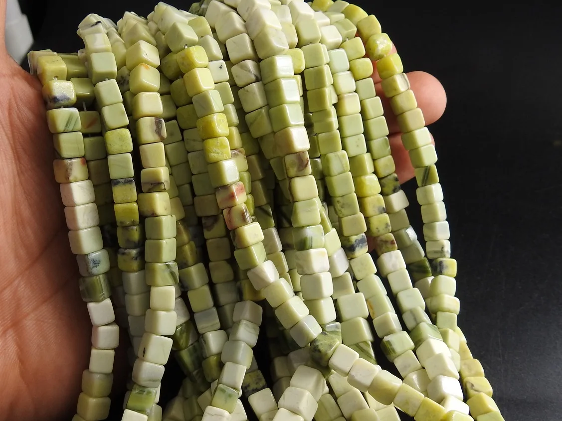 Green Indian Opal Smooth Cube Box Cuboid Bead Handmade Loose Stone Shaded For Jewelry Makers Wholesaler Supplies 16Inch Strand