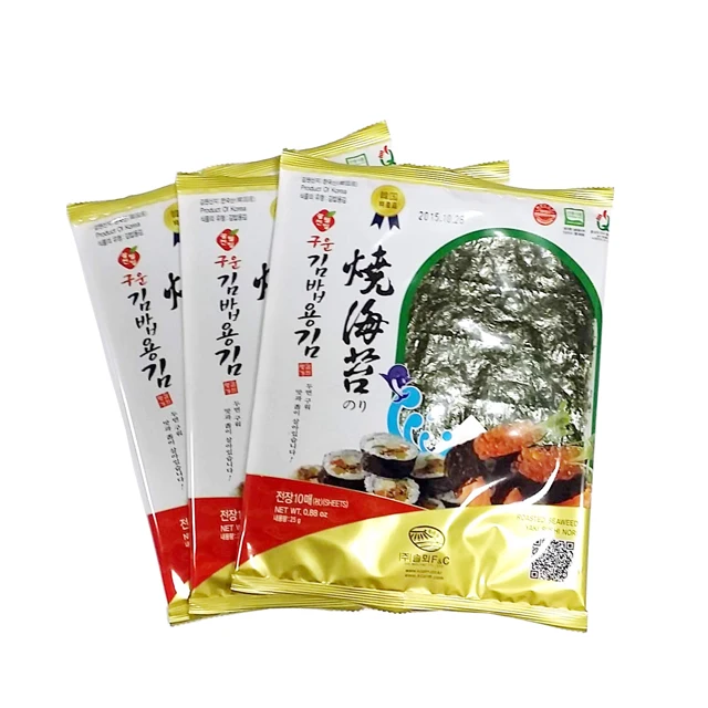 Корейские жареные листы solmy (Shushi Nori), водоросли, полный размер, 22 г, 10 листов