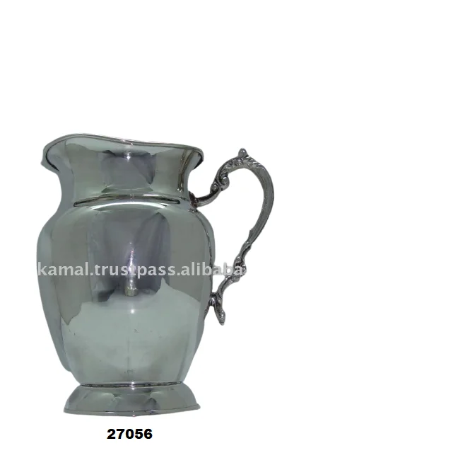 Unique Designer Pure Brass Jug Pitcher for Drinking Water Health Benefits 1.6 Liters With Silver Plated