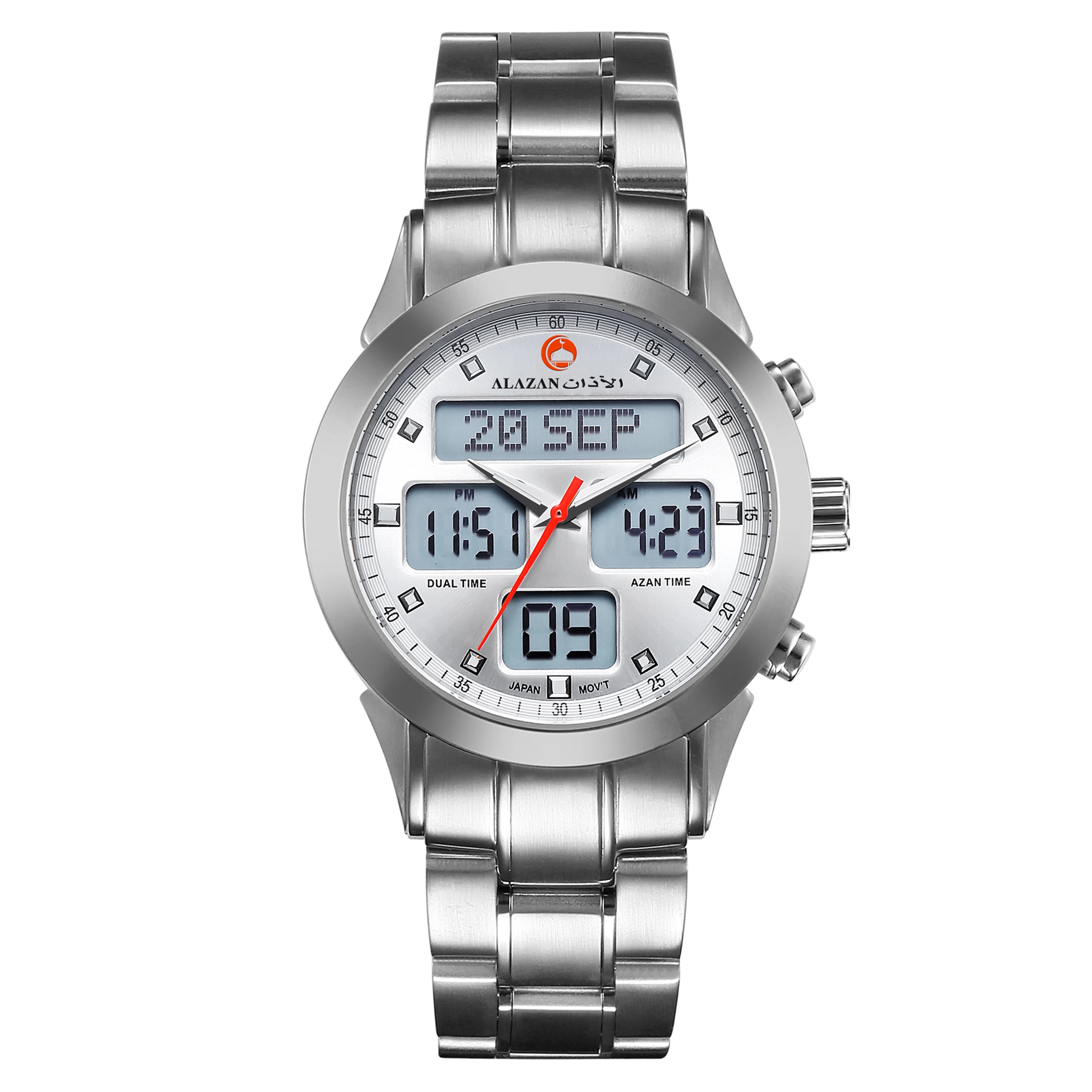 alazan Islamic muslim azan alfajr direction pilgrima wrist watch Stainless steel prayer qibla compass waterproof clock watches