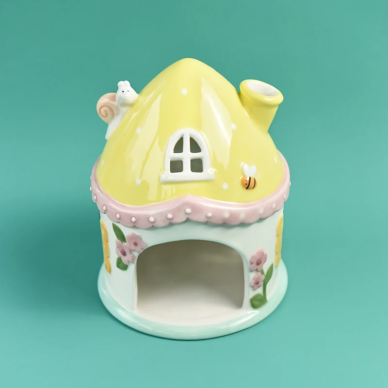 BONWILL Petco Ceramic Mini Pet AnImal Cages And Bath Hamster Hideaway Yellow Mushroom Shaped