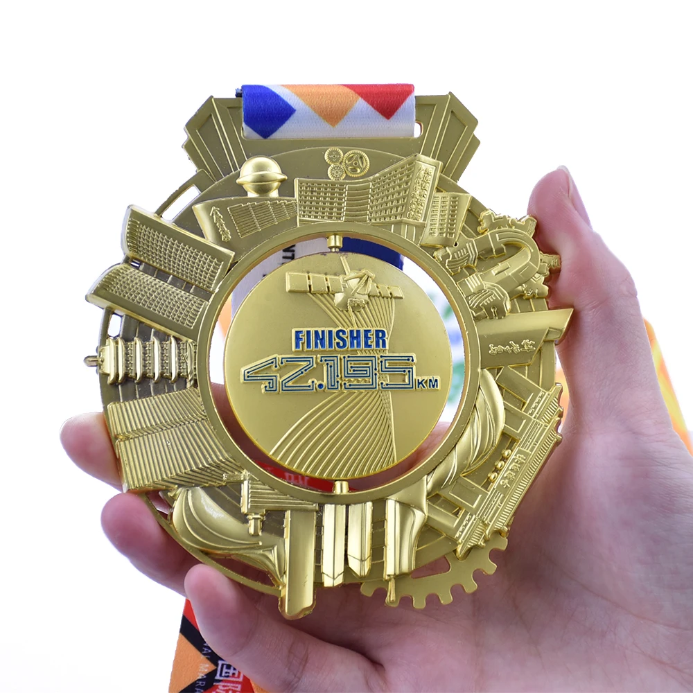 Design Your Own Hanger Round Spinning Sport Marathon Running Finisher Zinc Alloy Metal Medal With Lanyard