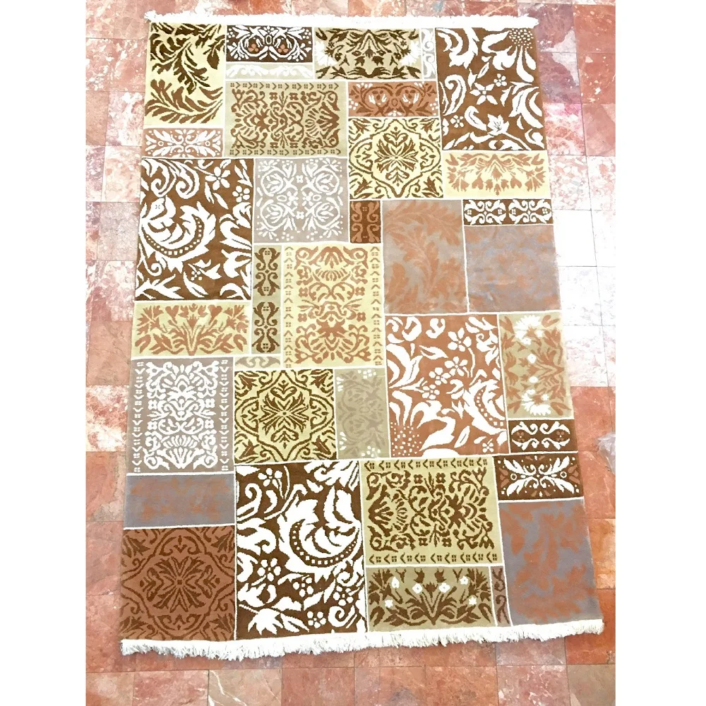 Vintage Floral Pattern Bedroom Rug Rectangle Hand Knotted Woollen Carpet 2x3m With 100% Cotton Yarn