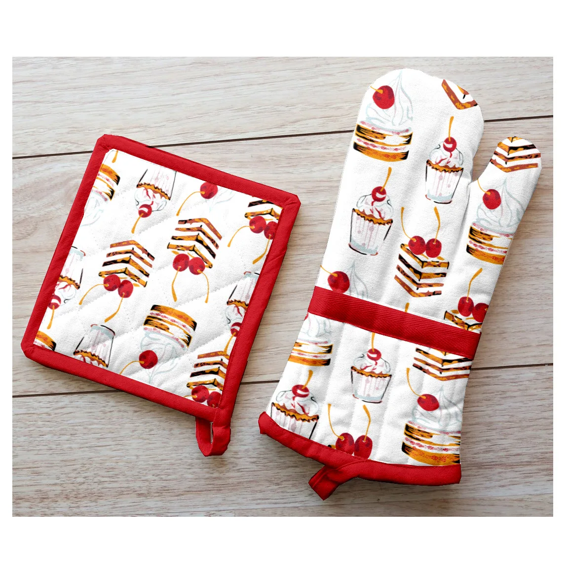Набор ватных рукавиц и держателей для кастрюль из ткани и хлопка с цифровой печатью на заказ