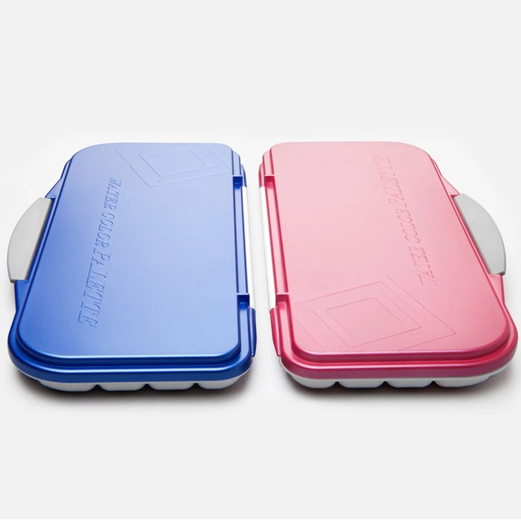 Mijello Airtight Leak Proof Watercolor 18 Well Palette Blue or Pink Color