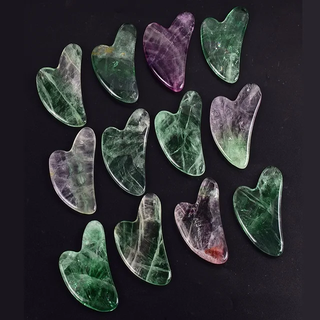 Wholesale natural stone cheap price best quality crystals healing stone malty fluorite face skin massage heart guasha for sale