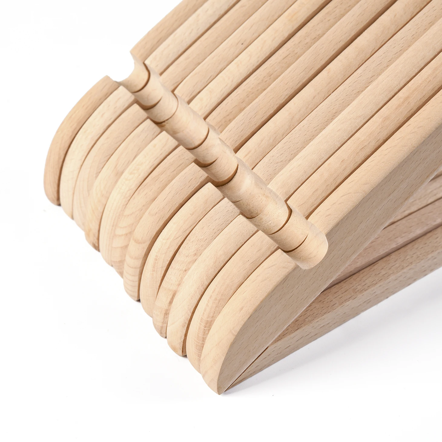 Manufacturer Thin Smooth No Paint Beech Wood Hangers Slim Wooden Cloths with Pant Bar