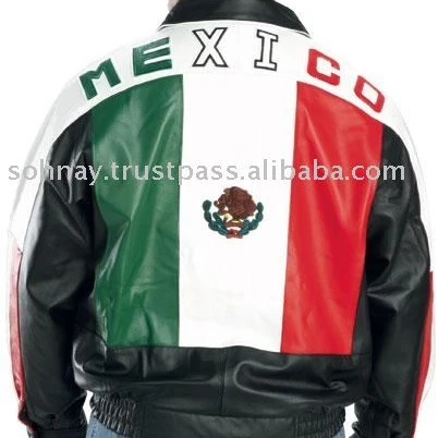 Mexico Flag Men Cowhide Leather Jacket with customized logo All Sizes and Colors at Whole Price