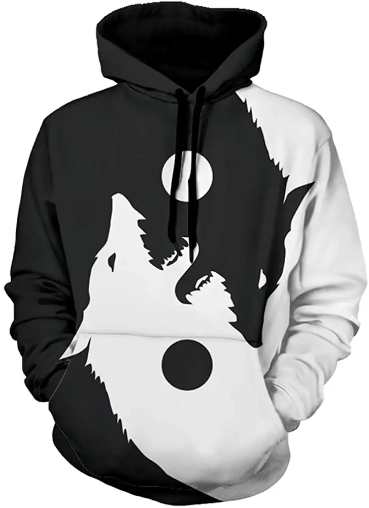 Индивидуальный дизайн, пуловер с принтом волка, толстовки с карманами, повседневная одежда высокого качества