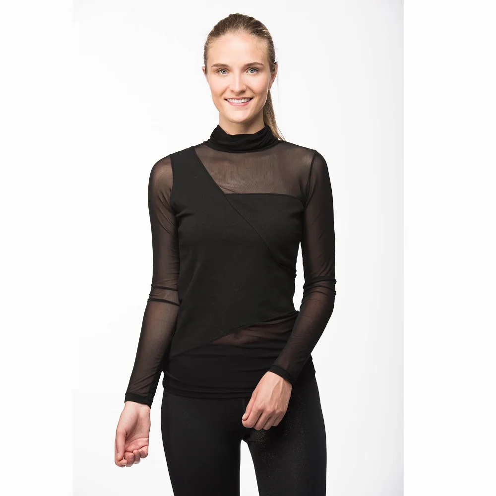 
Женская спортивная одежда Mira Rae, роскошный сетчатый топ с высоким воротом, модный топ с длинными рукавами, в наличии 