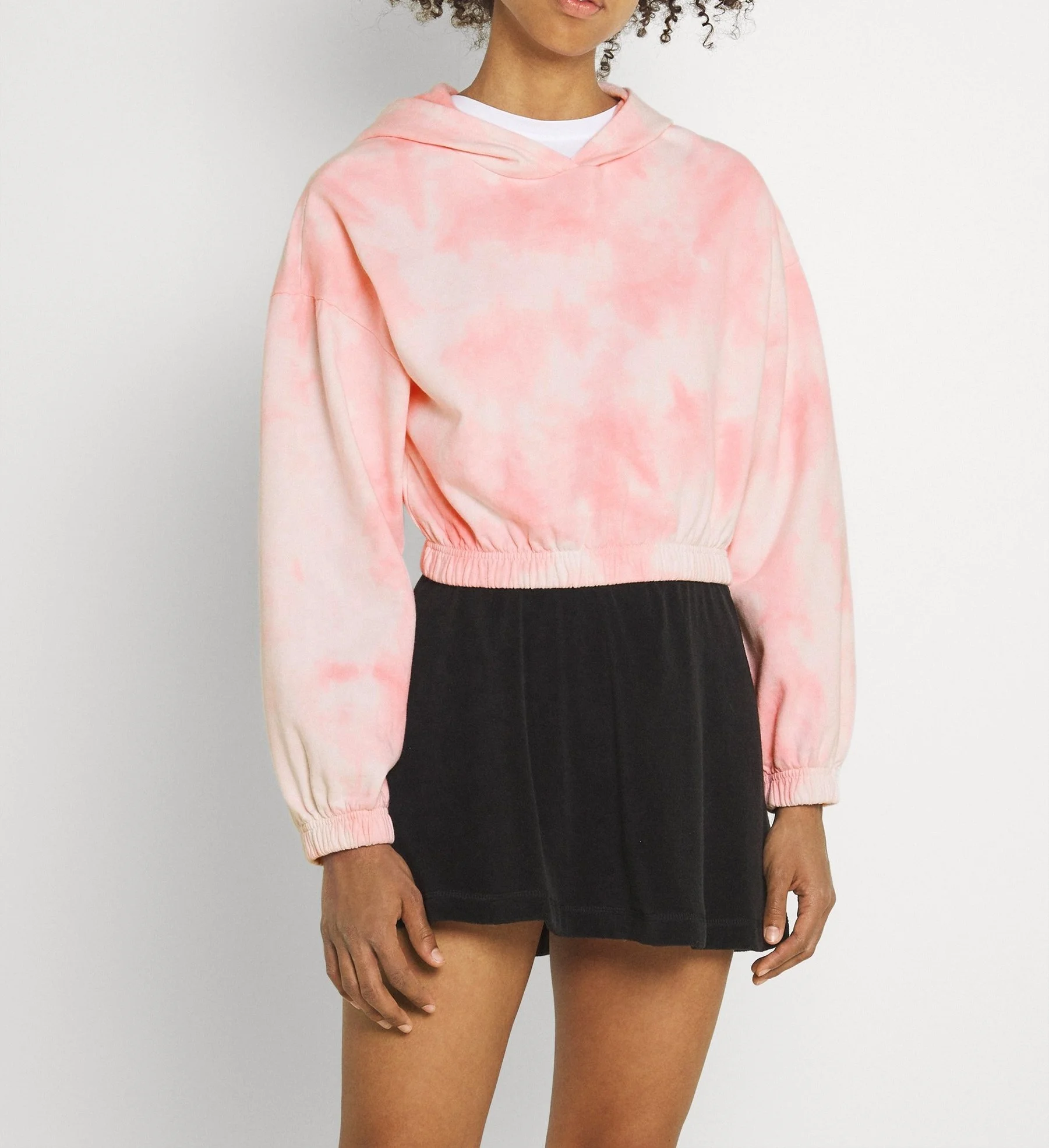 Exclusive Design Pink Tie Dye Crop Top Hoodie for Young College Girls Women Soft Durable Rope Drawstring Ladies Fleece Material