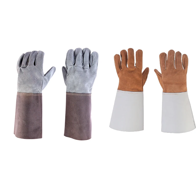 46cm Welder Working Gloves Extra Long Thicken Heat Resistance Fire Resistant Cow Leather Argon Arc Welding Gloves