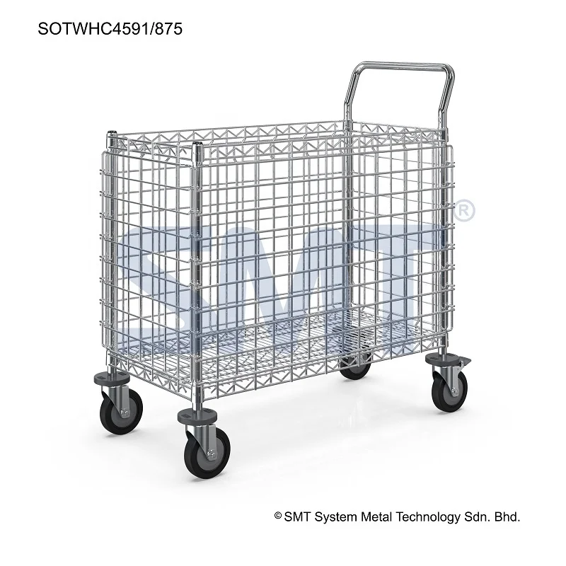 
Stainless Steel Grade 304 SMT Open Top Wire Handling Utility Cart with Handle High Quality For Cleanroom And Hospital Use 