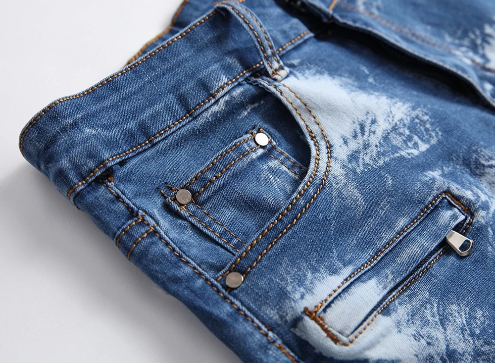 
High Street Style Men Distressed Zipper Casual Jeans Shorts Pants Summer Men Blue Denim Shorts Pleated Stretch Short Jeans 