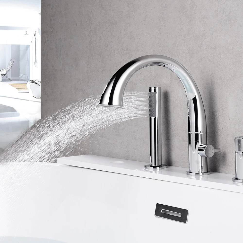 Modern Single Lever LED Deck Mount Brass Bathroom Bath Mixer Tap Standing Bathtub Faucet Set