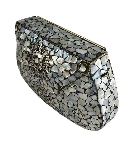 
High Quality Handmade Mother Of Pearl and Metal Clutch Purse for Girls Women At Reasonable Price by Art Assembly 