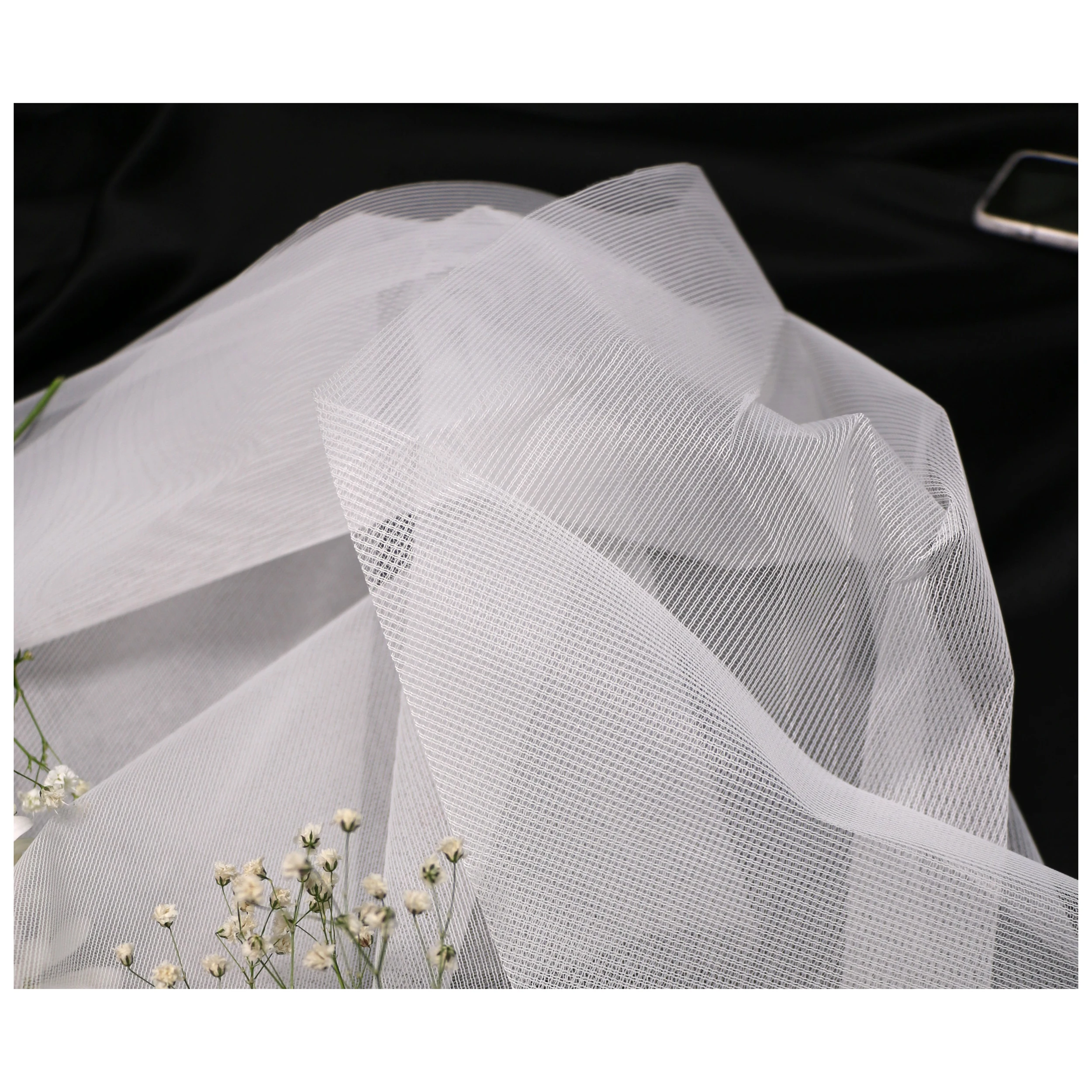 (PES) Polyester Bridal Wedding Mesh Voile Tulle Mesh Fabric Bridal Tulle 3 Colors 73-77 gsm 100% Wholesale Manufacturer Matte