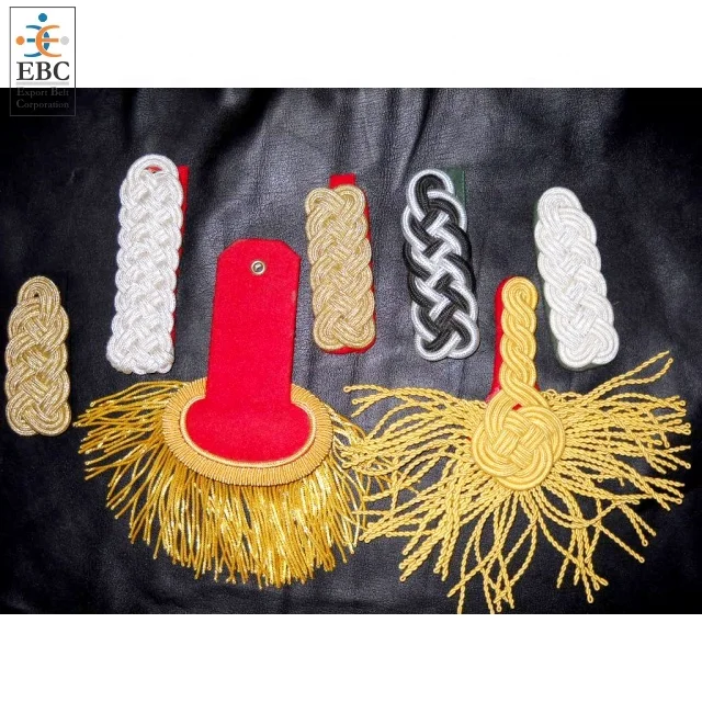OEM Gold with Maroon Epaulette shoulder Gold Bullion Metallic Cord Epaulettes Handmade Regulations Issue Fashion Acc