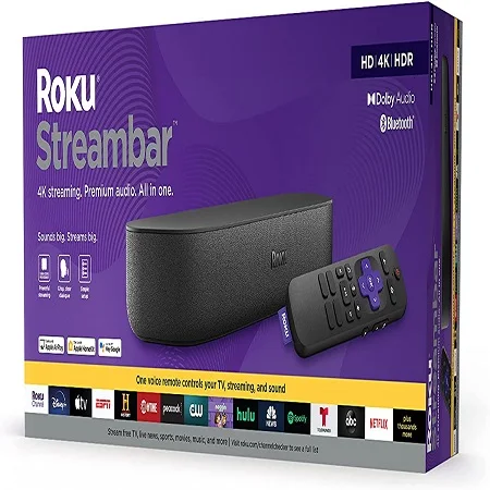 Roku Streambar-4K-HD-HDR Streaming Media Player & Premium Audio, All In One, Includes Roku Voice Rem