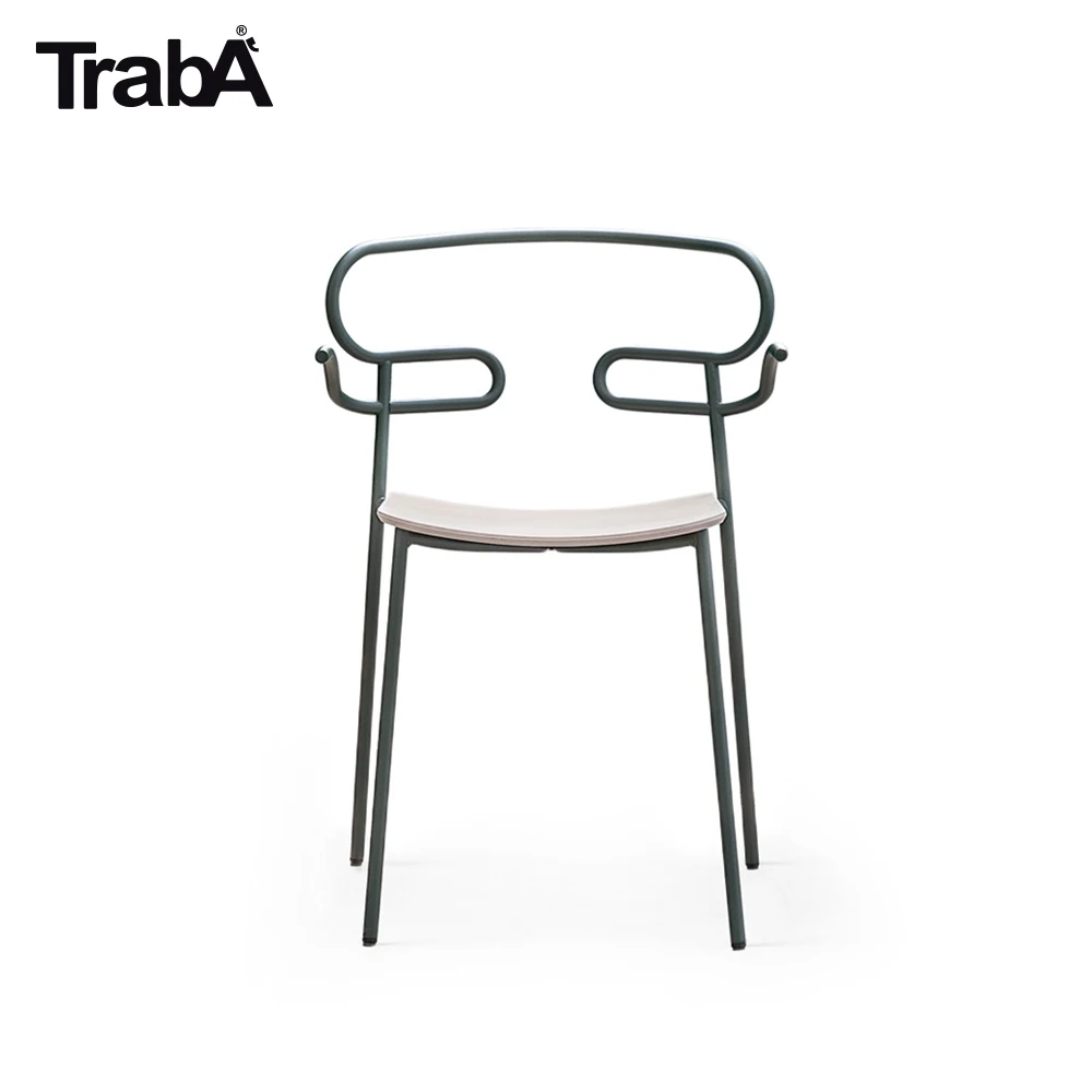 Top Quality stackable Armchair metal frame wood seat