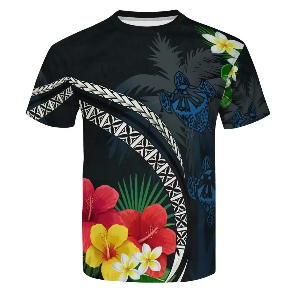 
T Shirt men Polynesian tribal design colorful Hawaii T-shirt sea turtle Hibiscus Plumeria 3D print custom male T-shirt Top 2021 