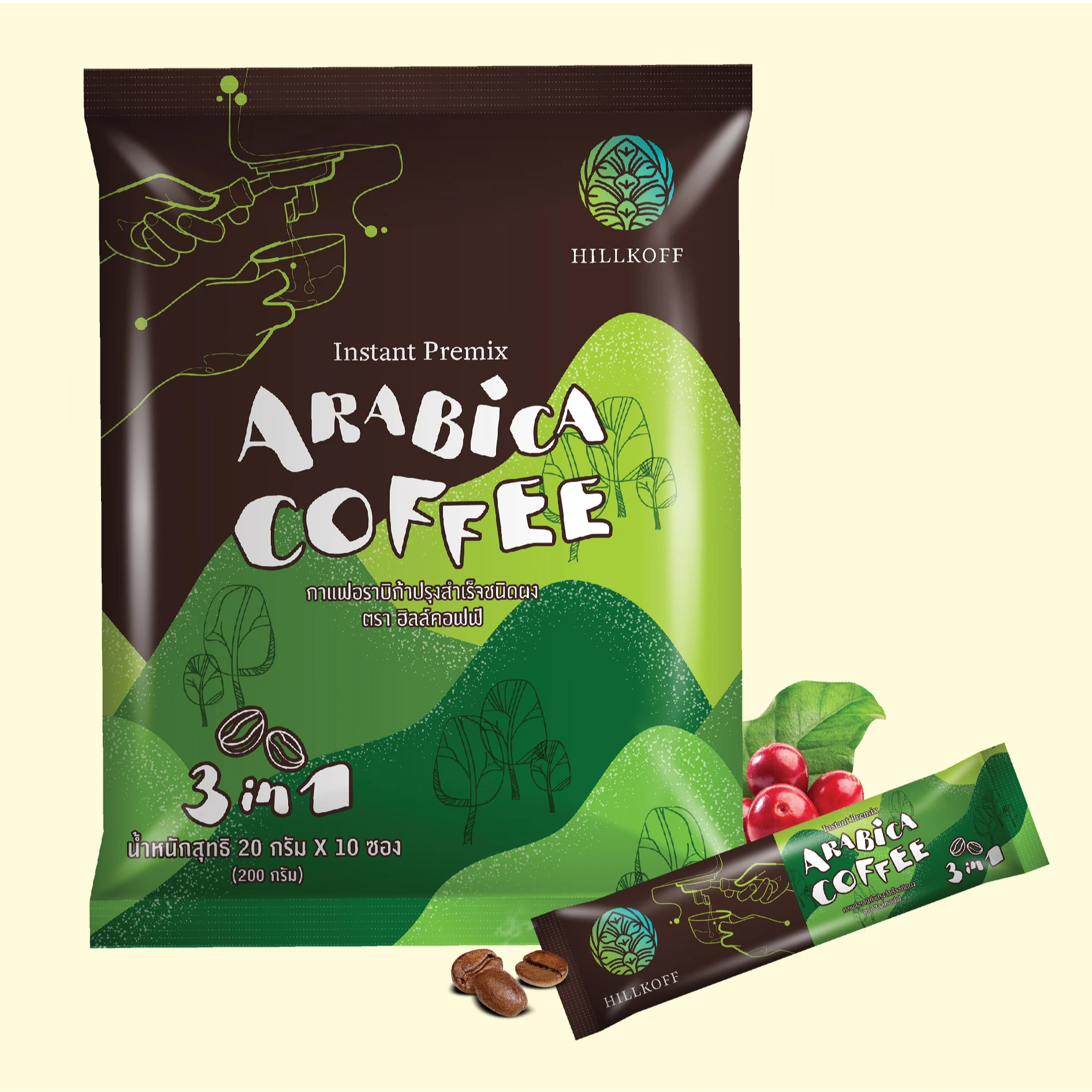 
HillKoff мгновенный премикс арабика кофе богатый и легкий 3 в 1 кофе продукт из Таиланда Happy Center 