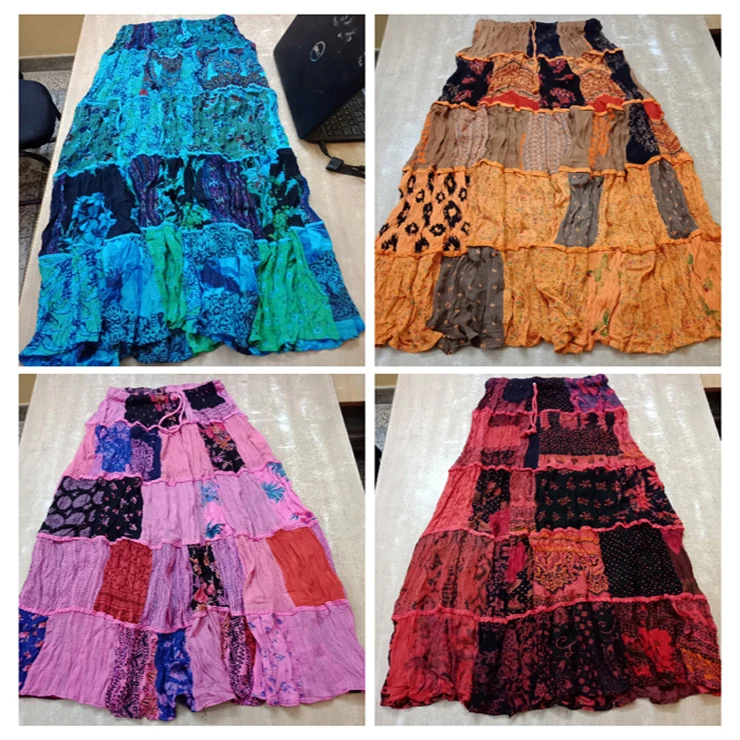 Long Skirt Indian  Bandhej Print Cotton Skirt-Wholesale Tie and dye cotton Jaipur Bandhej skirt with sequins