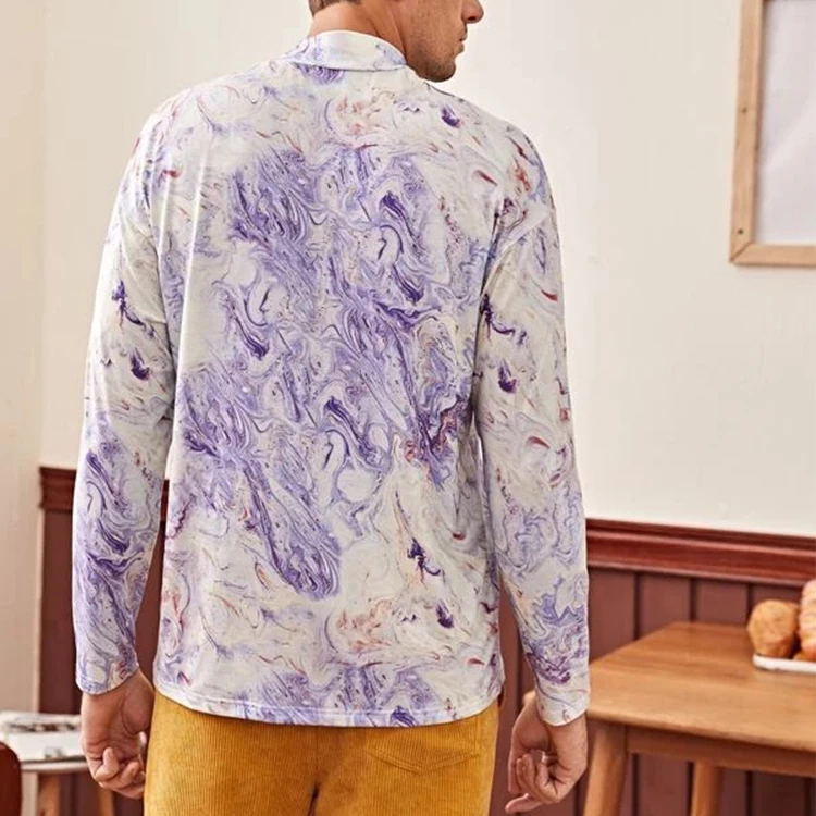 Оптовая продажа модная футболка с принтом ложным воротником завязкой через плечо длинным рукавом повседневная мужская для мальчиков OEM